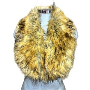 SoulYoung Faux Fur Collar Scarf Neck Warmer Wrap 39” Long Indie Tan/Brown Boho